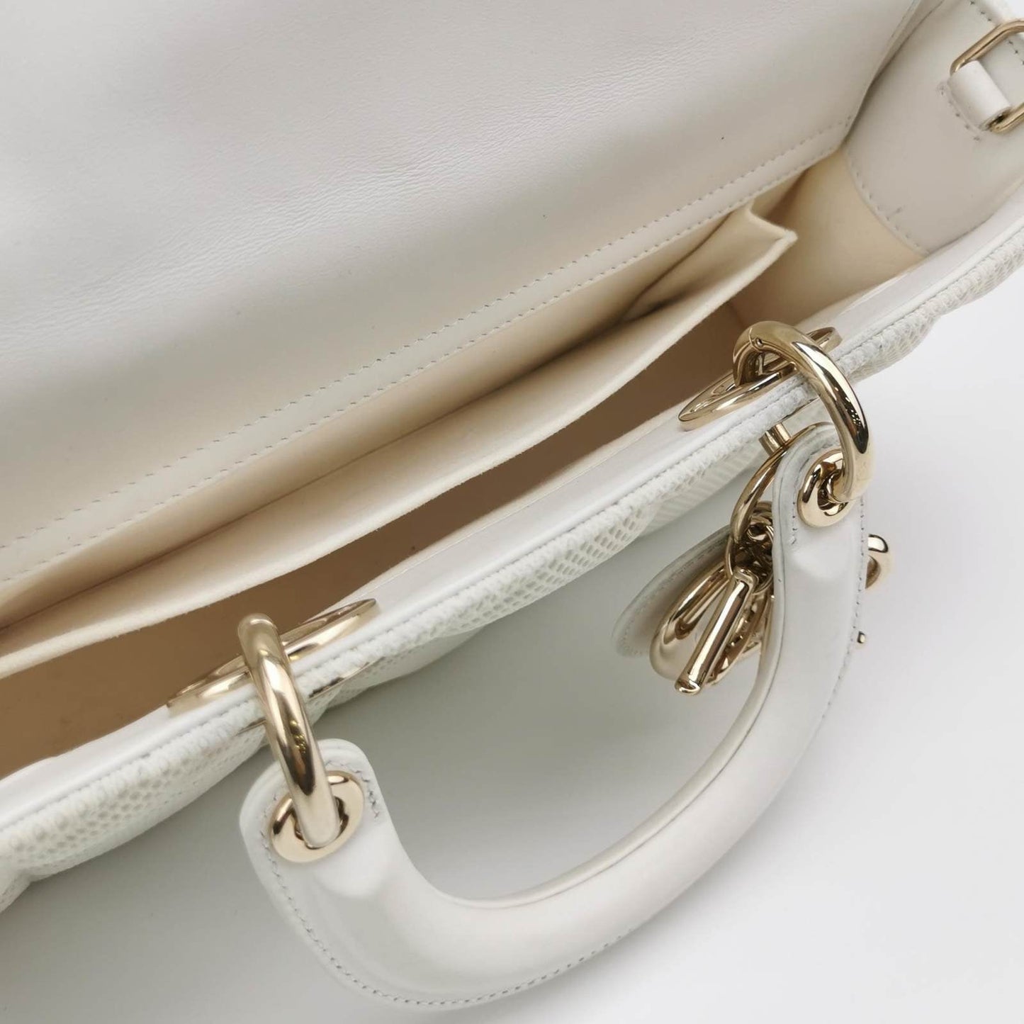 Lady D-Joy Mini Handbag Microcannage Technical Fabric White with Two Straps