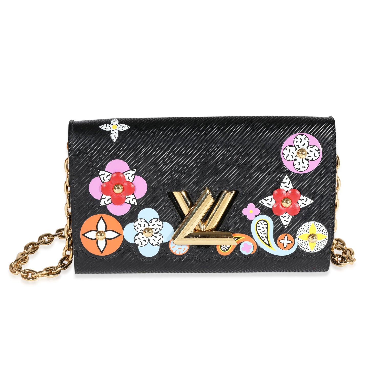Louis Vuitton Louis Vuitton Black Blooming Flowers Epi Twist Chain Wallet