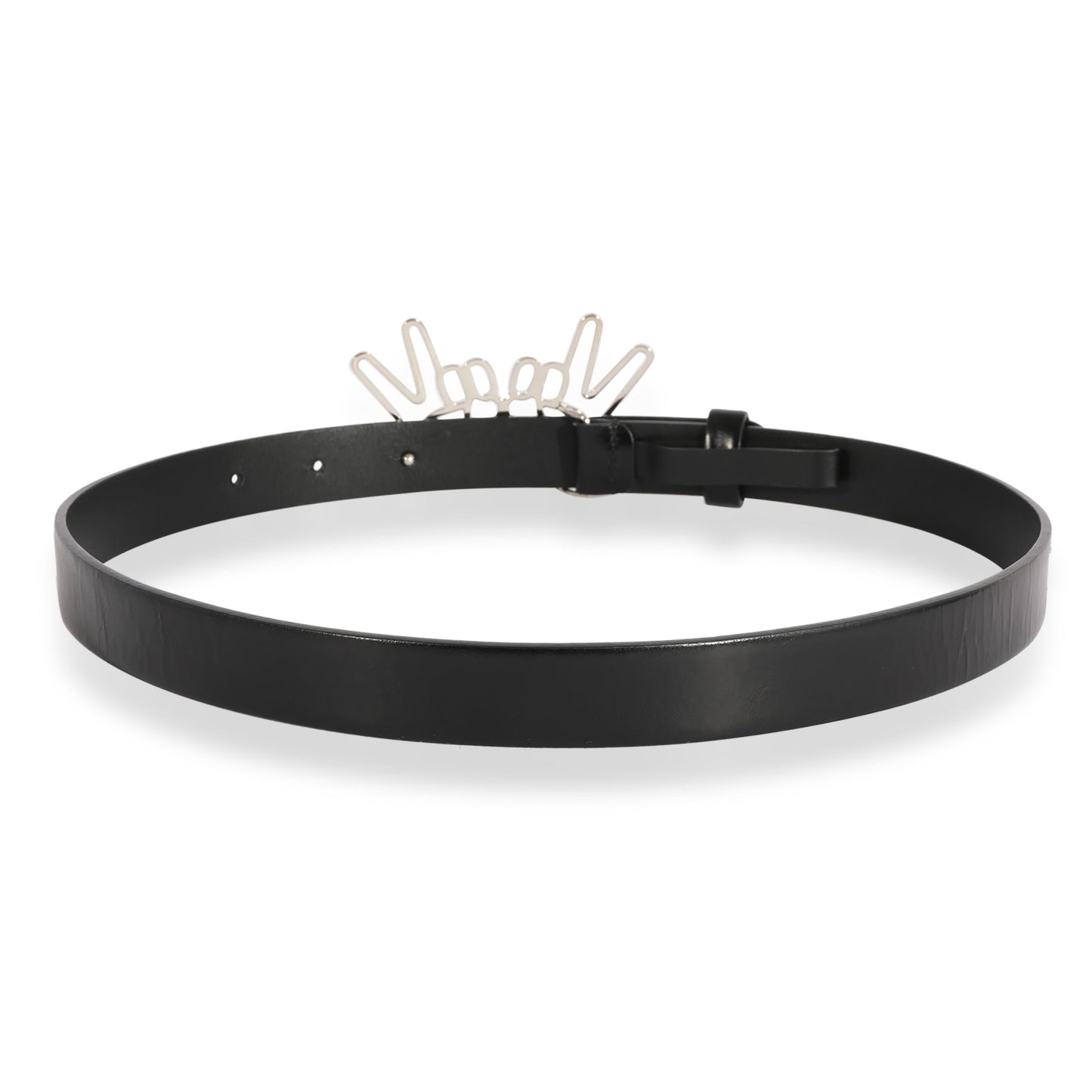 Chanel Black Calfskin Crystal Peace Sign Emoji Belt 65/26