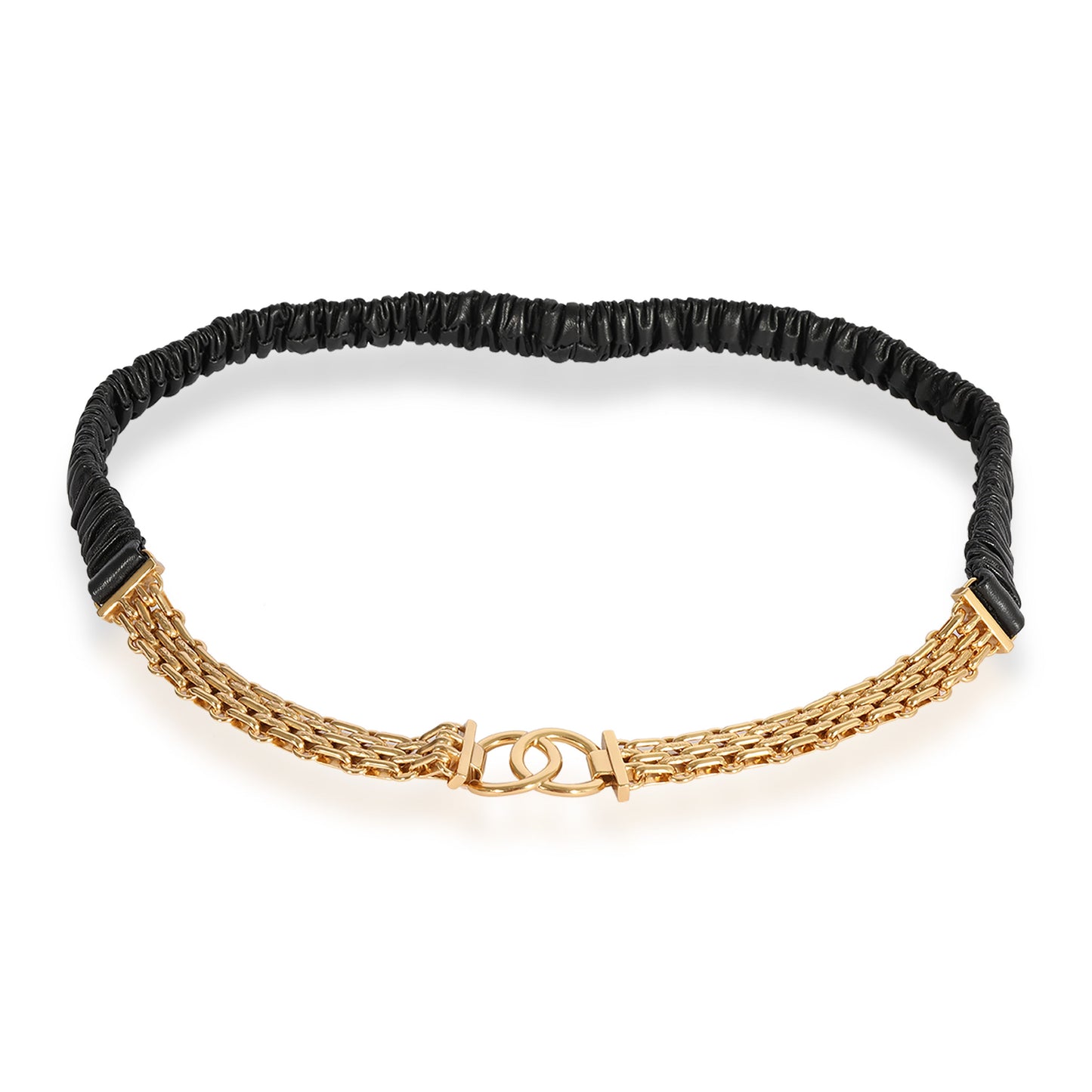Chanel Black Elastic Lambskin & Gold Chain CC Belt