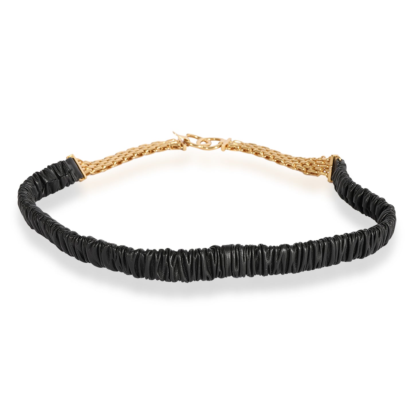 Chanel Black Elastic Lambskin & Gold Chain CC Belt