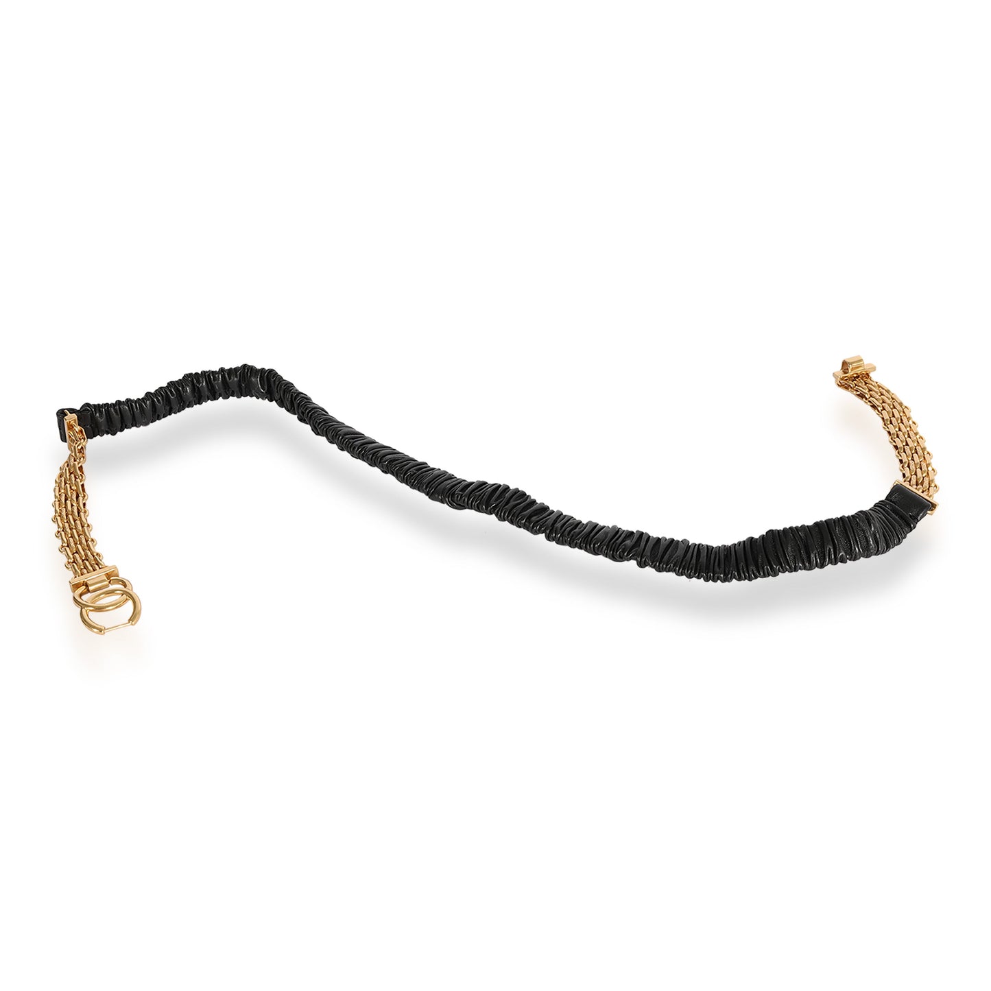 Chanel Black Elastic Lambskin & Gold Chain CC Belt