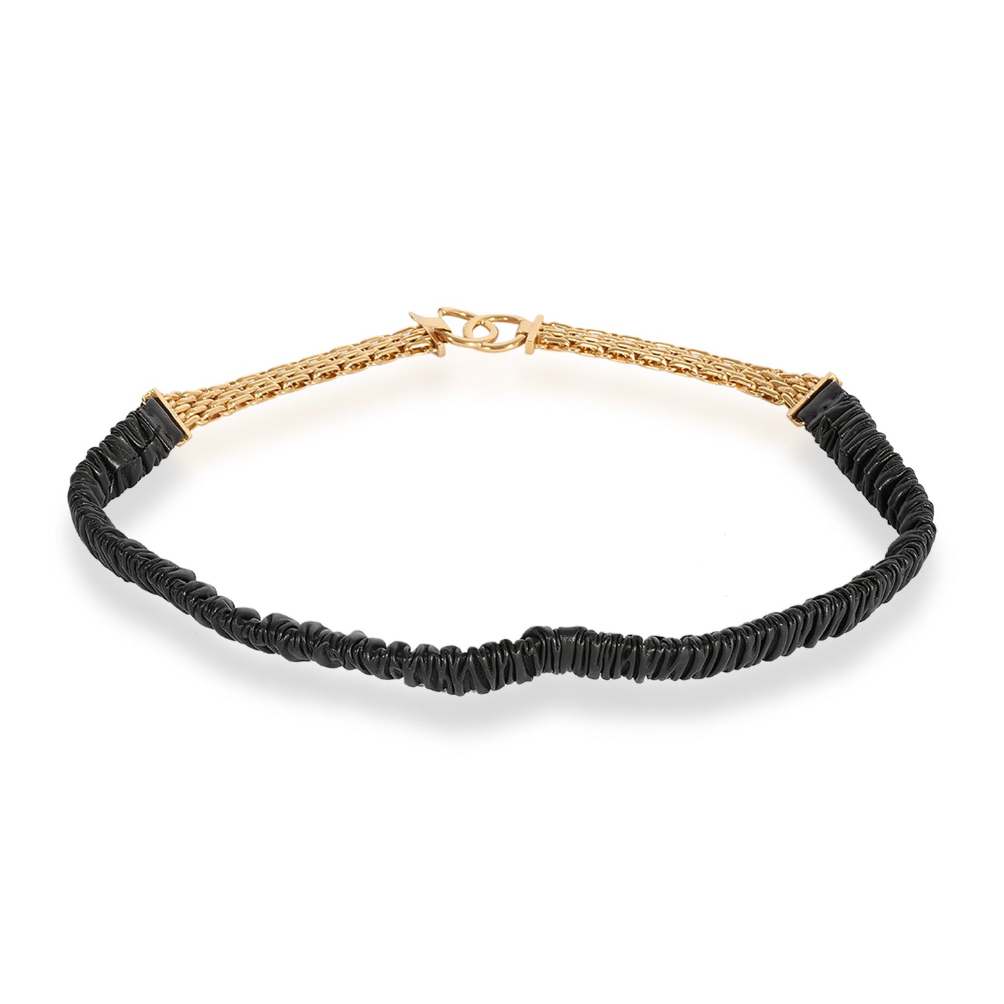 Chanel Black Elastic Lambskin & Gold Chain CC Belt