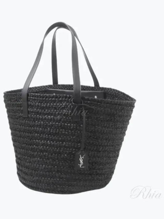 Luxury Saint Laurent Trending 2025 Raffia Pannier Tote Bag Black