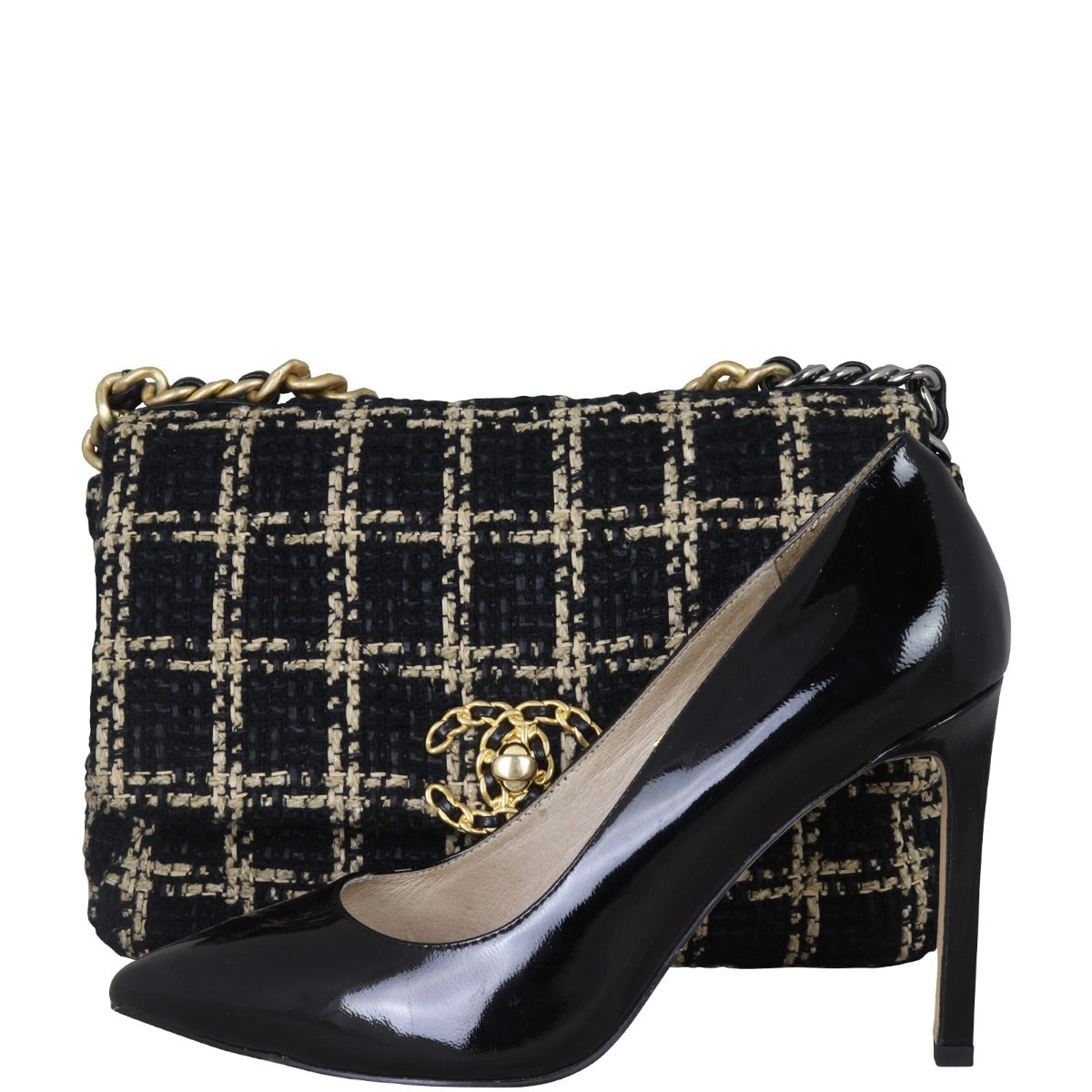 Chanel 19 Tweed Flap Bag Medium |  Black And Beige