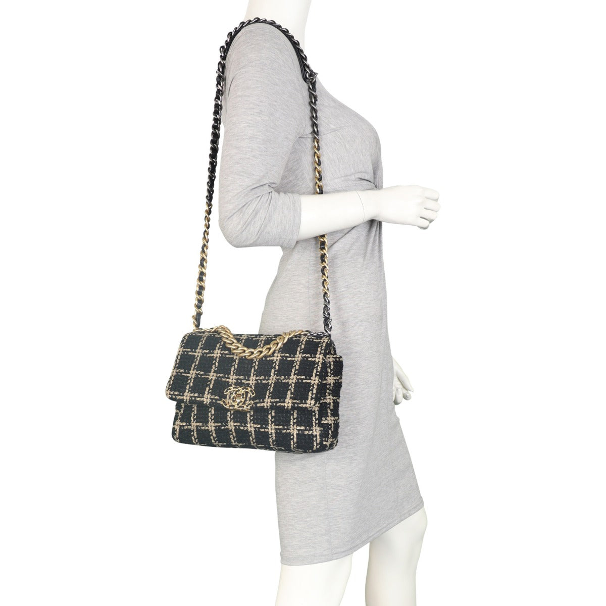 Chanel 19 Tweed Flap Bag Medium |  Black And Beige