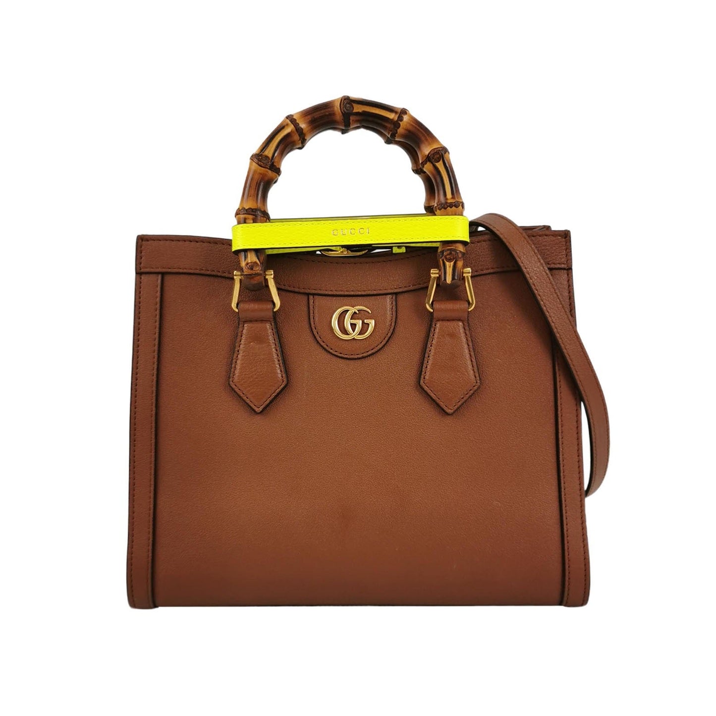 Gucci Diana Small Tan Brown Calfskin Leather Bamboo Top Handles Crossbody Bag