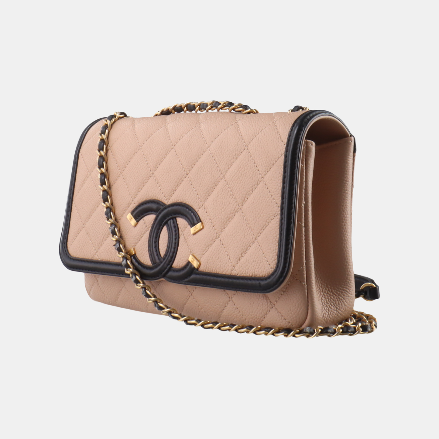 Chanel Filigree Flap Bag Caviar Leather 2017 Small Beige with Black Trim