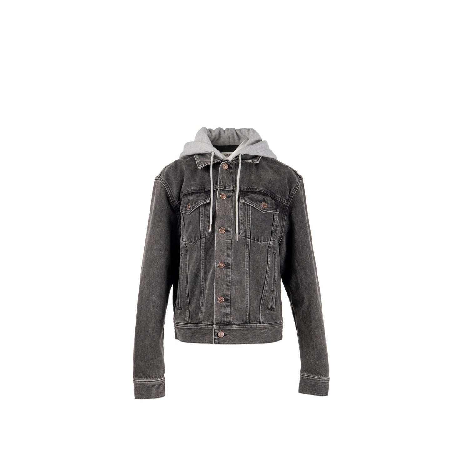 Celine Size S Hooded Trucker Denim Jacket Wash Denim Charcoal