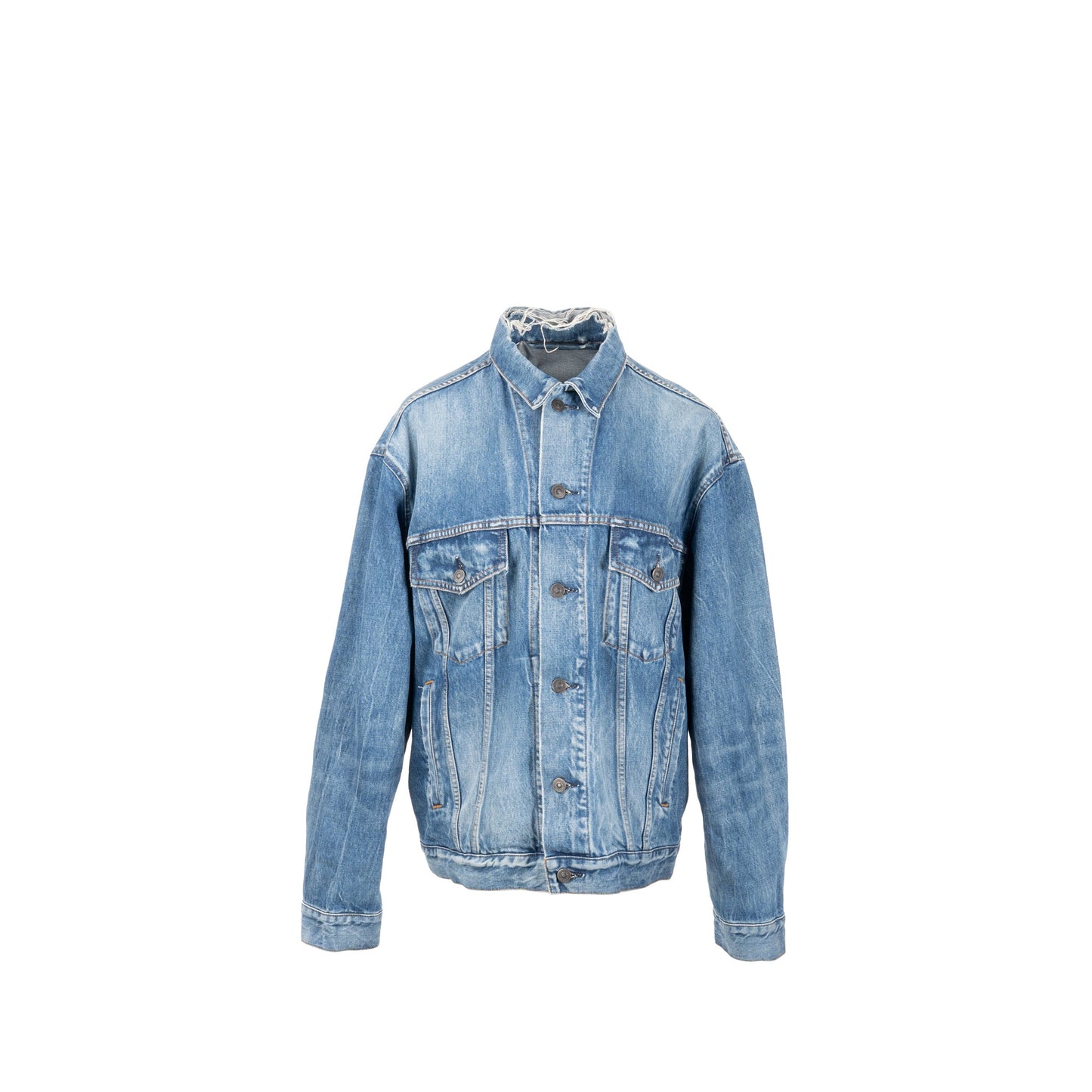 Balenciaga Size 38 Oversized Back Logo Denim Jacket Cotton Blue