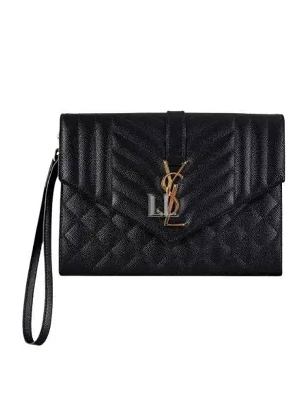 Luxury Saint Laurent Trending 2025 Matelasse Gold Logo Strap Clutch Bag Black