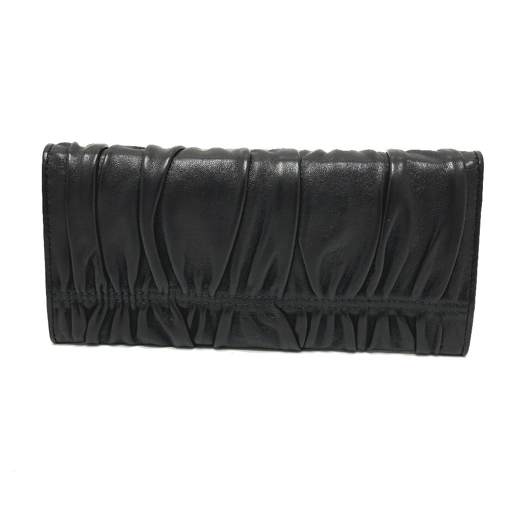 PRADA Long Wallet Purse 1M1132 leather black logo Gathered Women