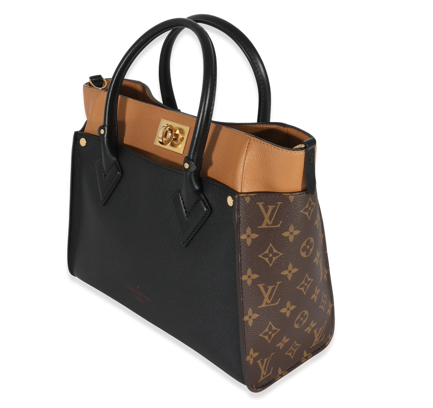 Louis Vuitton Louis Vuitton Black & Tan Calfskin And Monogram Canvas On My Side MM