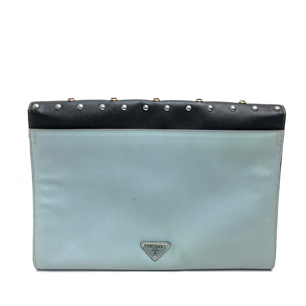 PRADA Clutch bag VR074C leather black Safiano Bijou x studs unisex(Unisex)