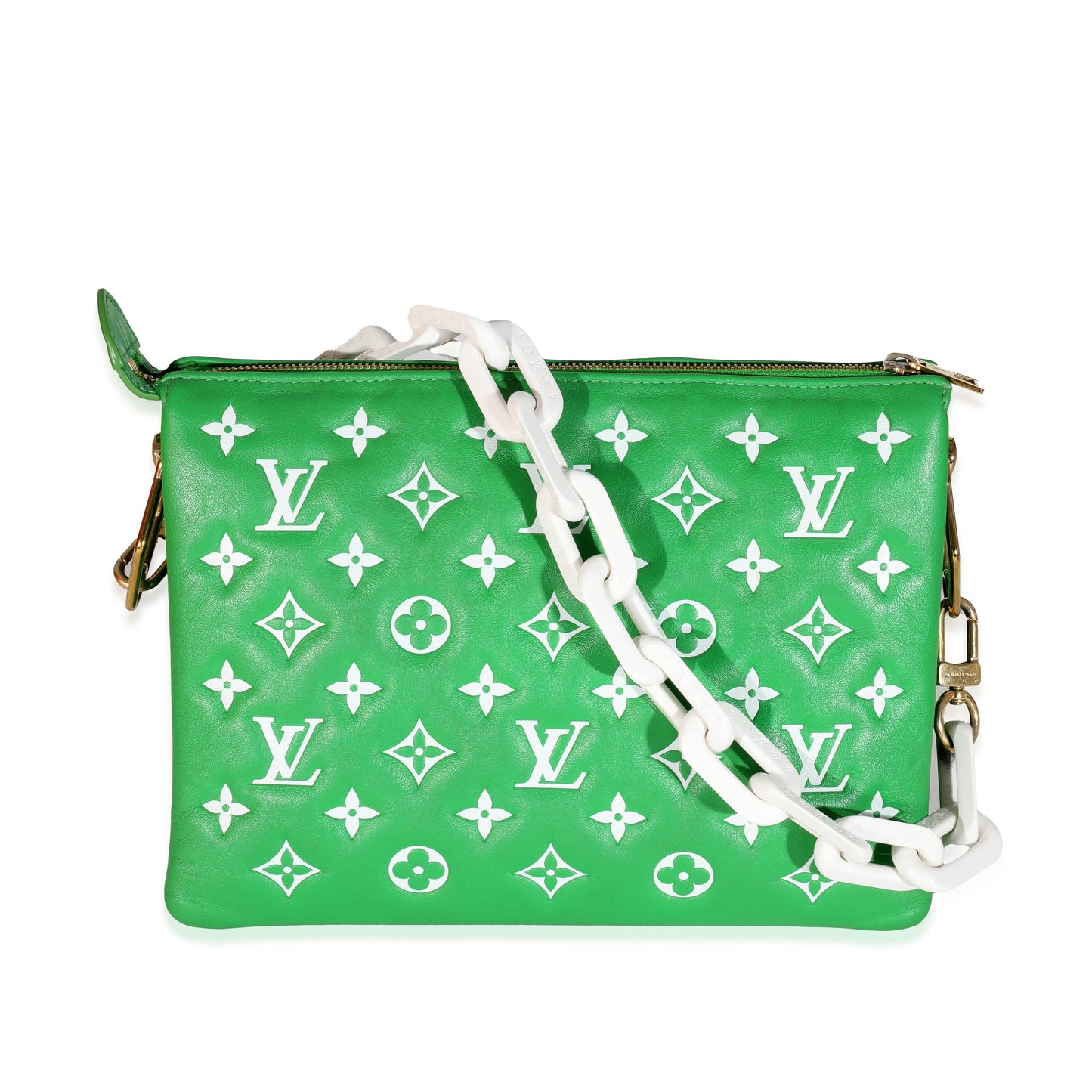 Louis Vuitton Louis Vuitton Green White Puffy Lambskin Monogram Coussin PM