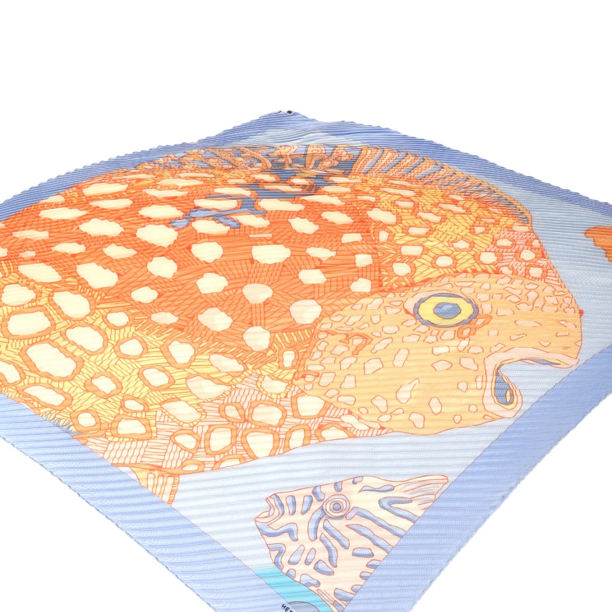 HERMES scarf silk Orange Pleated scarf Carre90 Deep Sea Fish GRANDS FONDS 100% Silk unisex(Unisex)