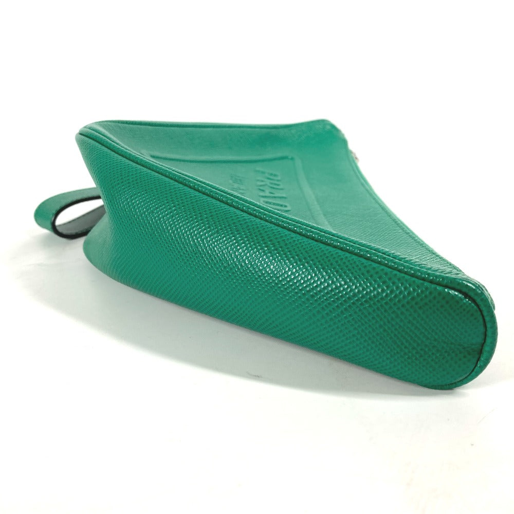 PRADA Clutch bag 2NE054 Safiano leather green Embossed logo Triangle logo plate mens