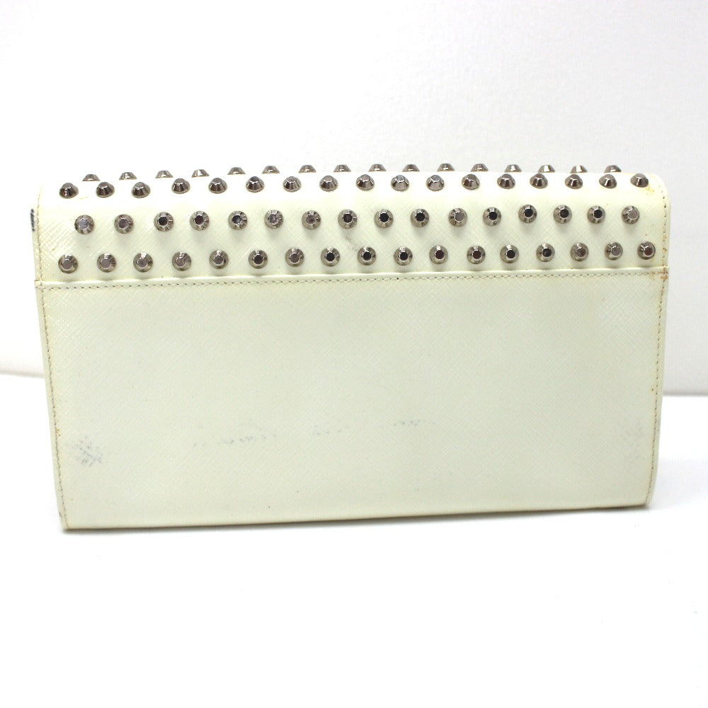 PRADA Long Wallet Purse leather white Wallet bag Studs Women
