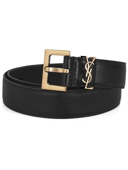Luxury Saint Laurent Trending 2025 Monogram Buckle Leather Belt Black