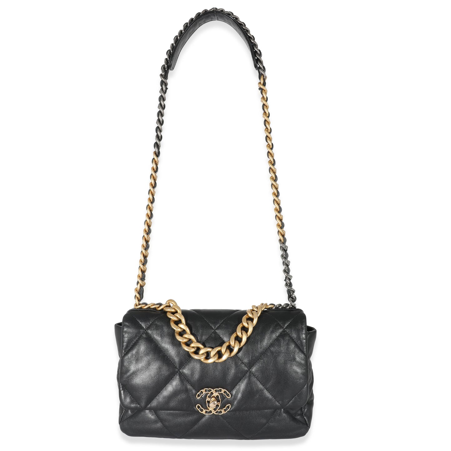 Chanel Black Shiny Lambskin Large Chanel 19 Flap Bag