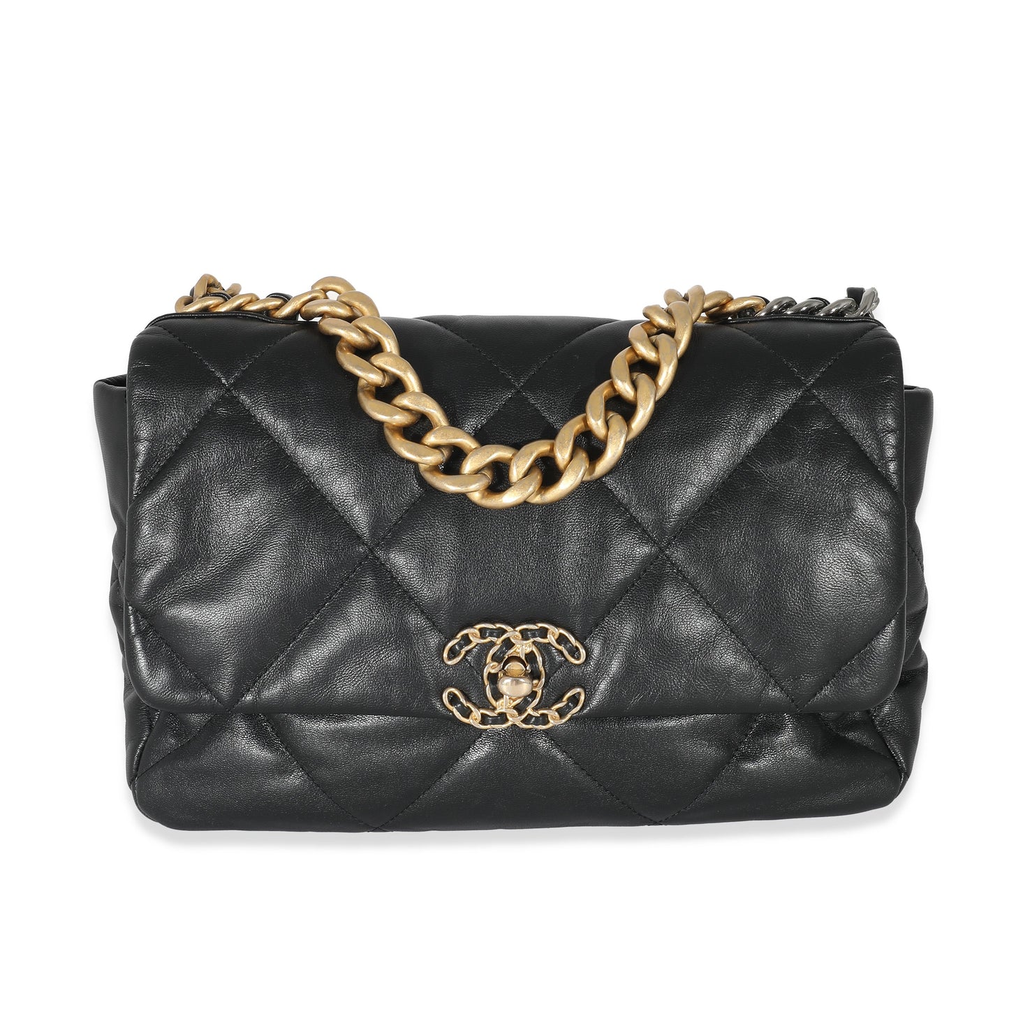 Chanel Black Shiny Lambskin Large Chanel 19 Flap Bag