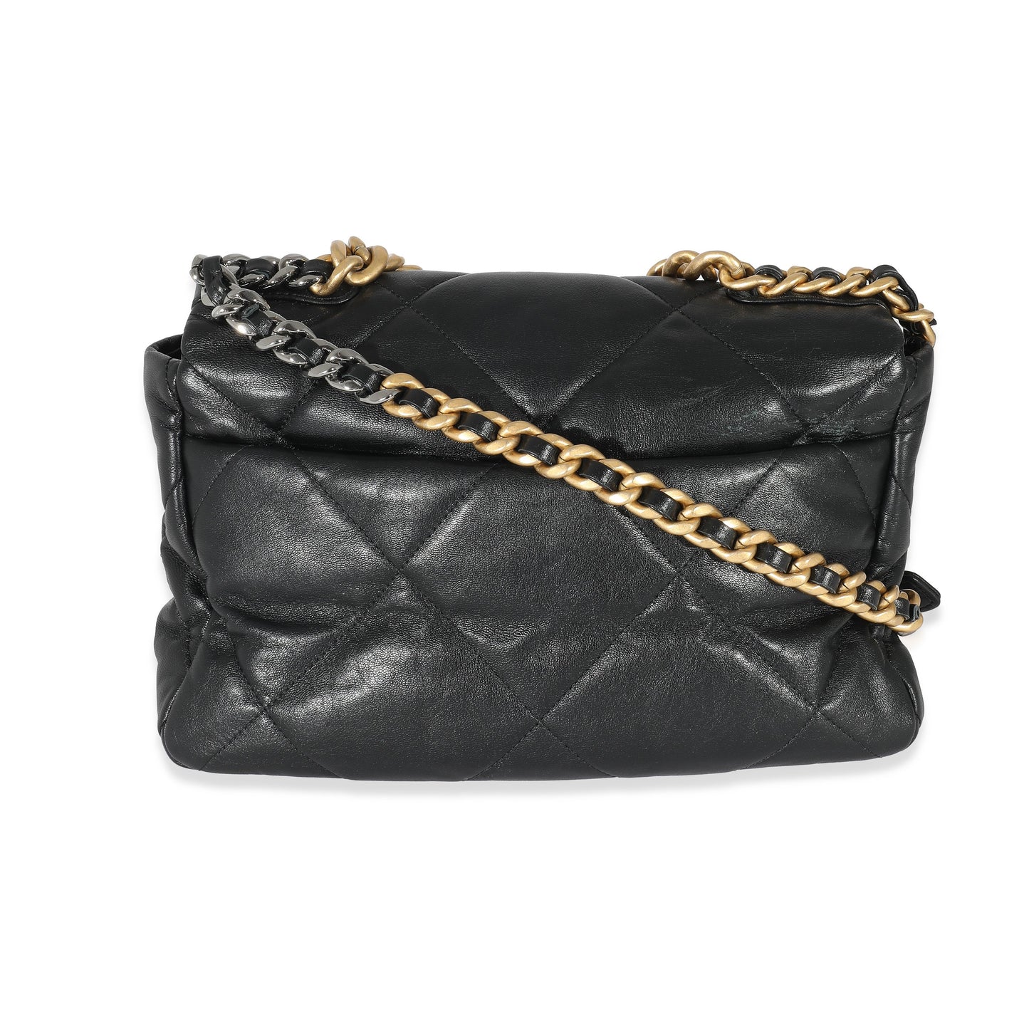 Chanel Black Shiny Lambskin Large Chanel 19 Flap Bag