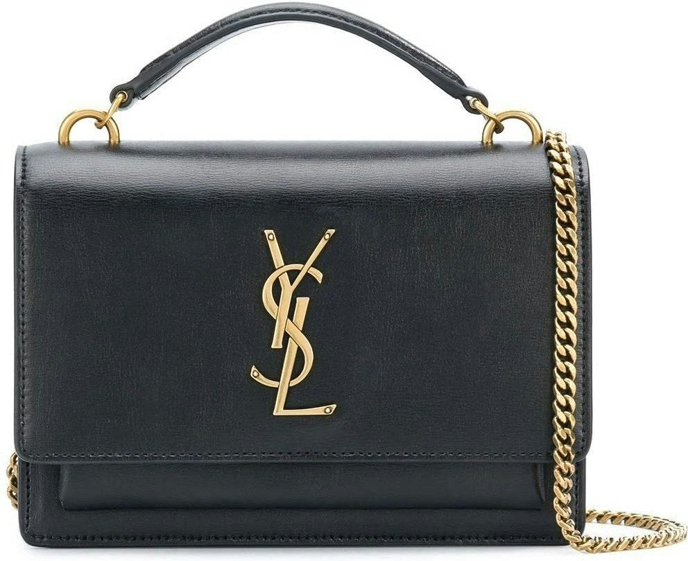 Luxury Saint Laurent Trending 2025 Women's Sunset Logo Plaque Chain Wallet in Nero/Nero | 533026D422W1000