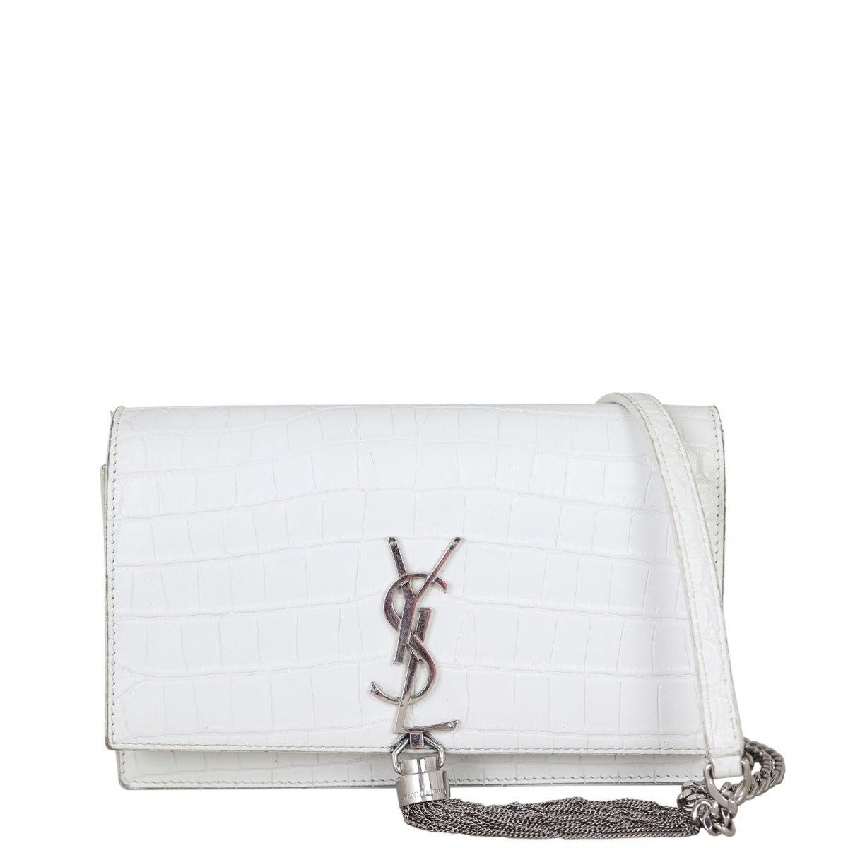 Saint Laurent Kate Tassel Chain Wallet Croc-Embossed