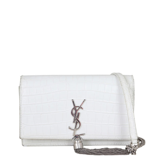 Saint Laurent Kate Tassel Chain Wallet Croc-Embossed