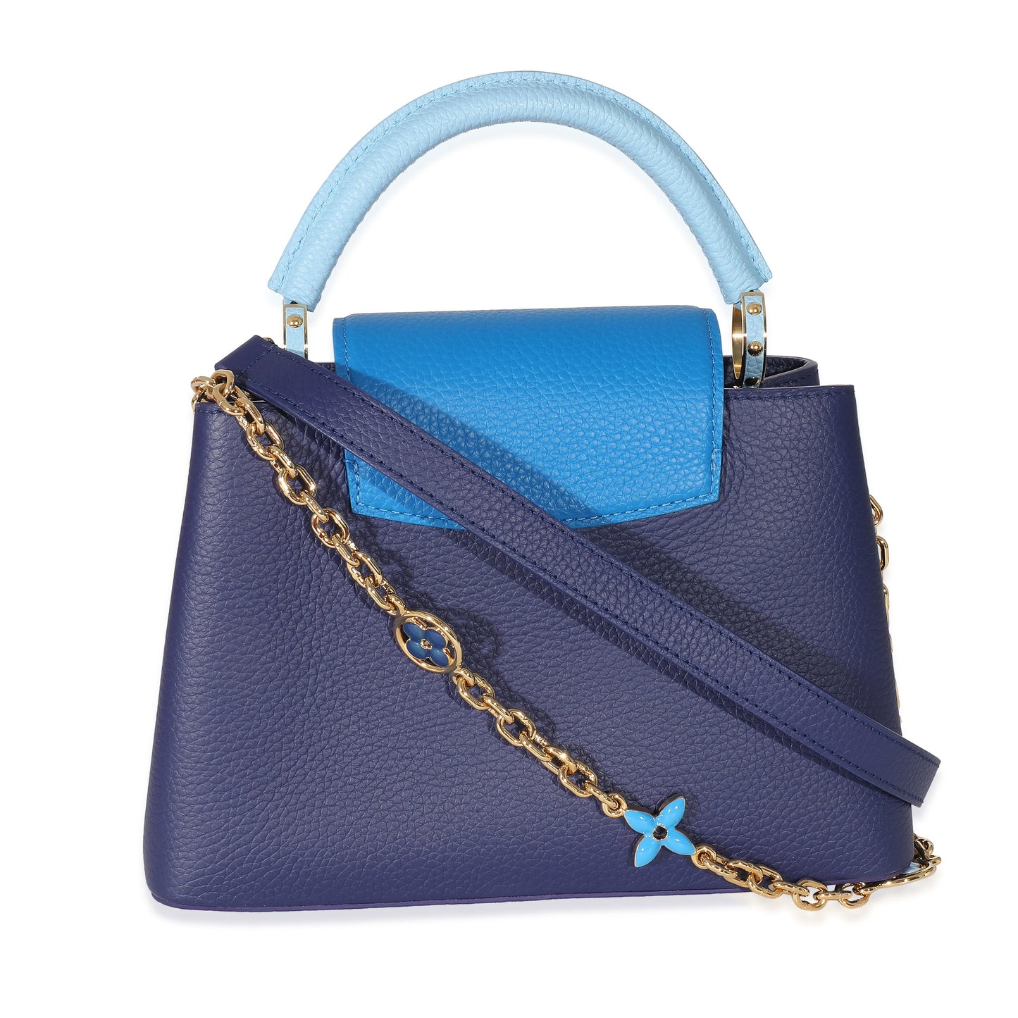 Louis Vuitton Louis Vuitton Taurillon Blue Tan Monogram Flowers Capucines BB