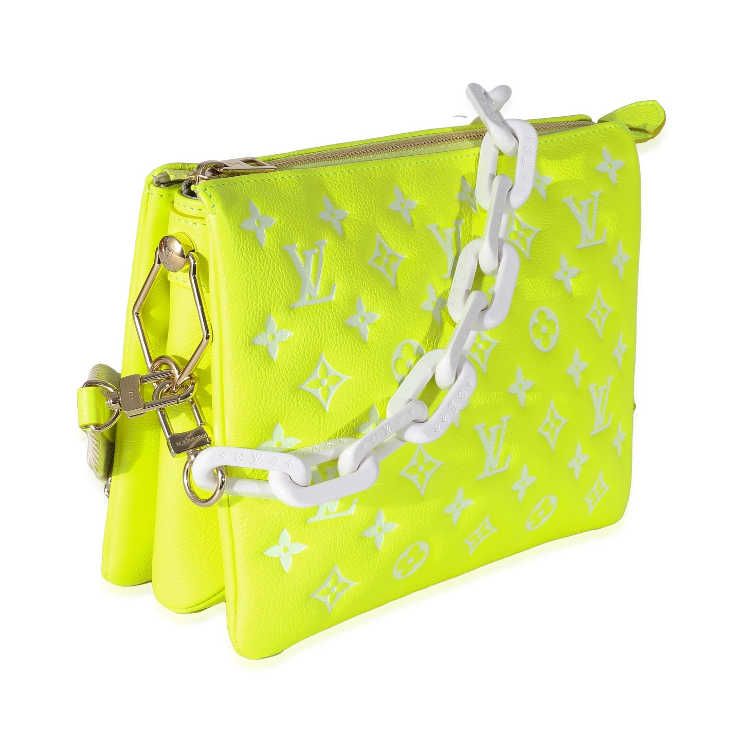 Louis Vuitton Louis Vuitton Fluorescent Yellow Calfskin Embossed Monogram LV Match Coussin PM