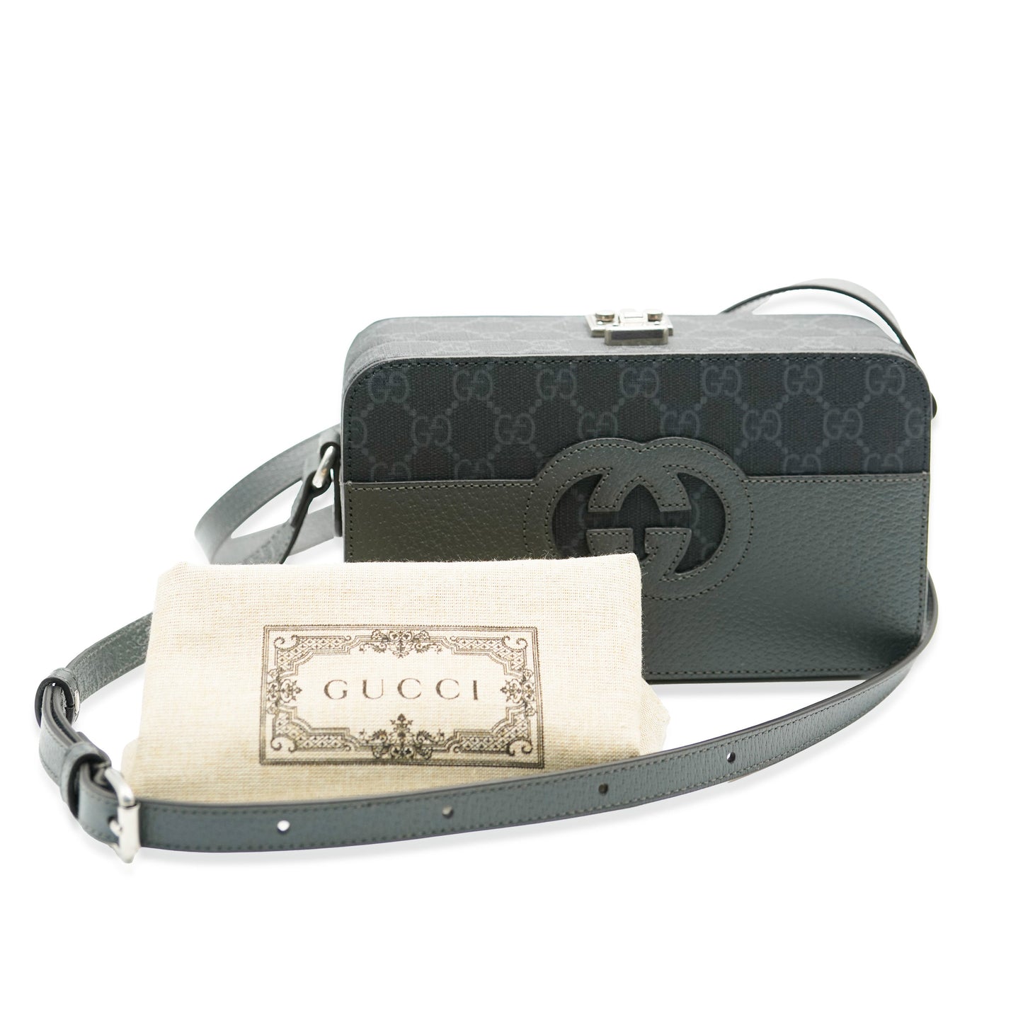 Gucci Grey Calfskin GG Supreme Interlocking G Messenger
