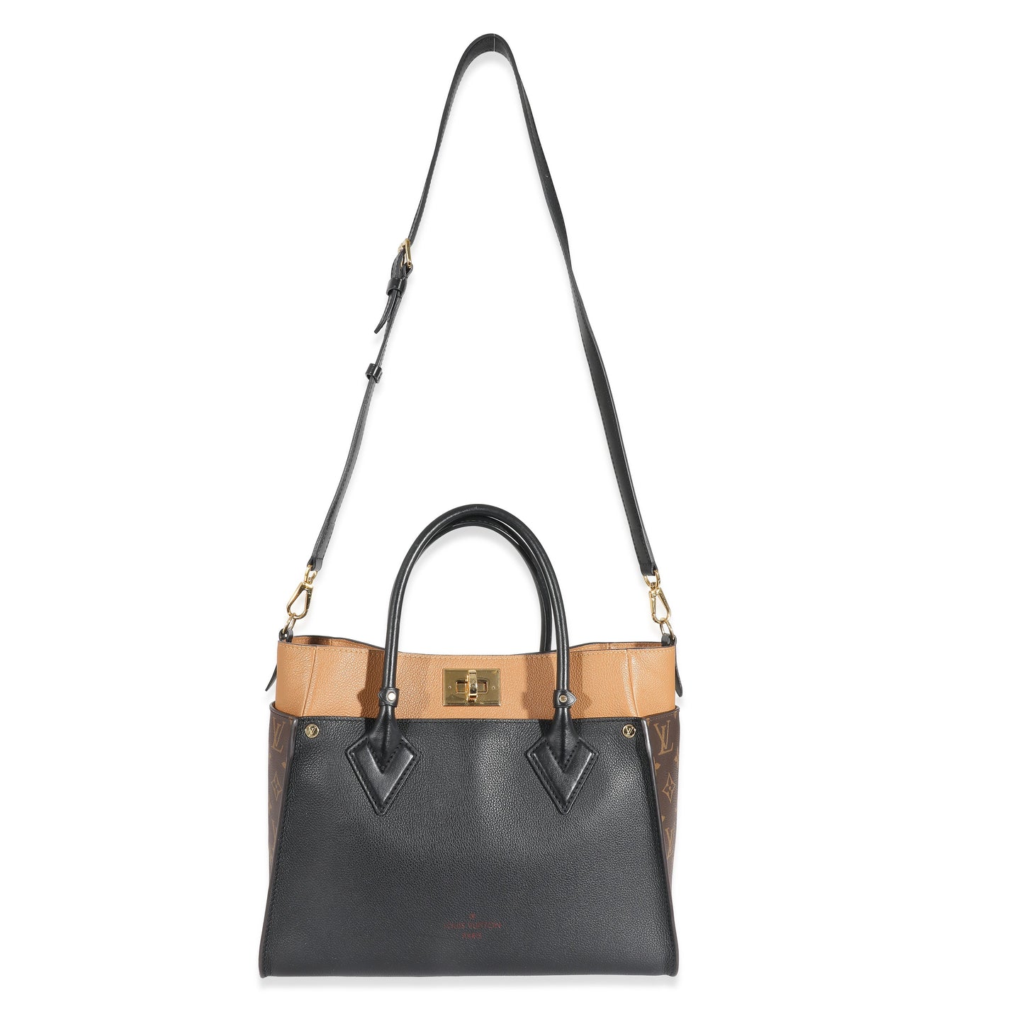 Louis Vuitton Louis Vuitton Black Calfskin Monogram Canvas On My Side MM