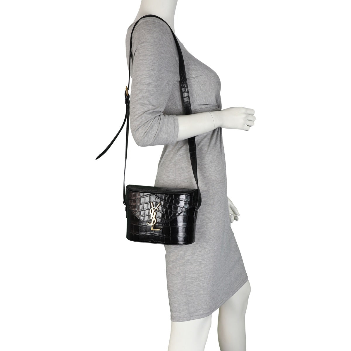 Saint Laurent June Box Bag Croc-Embossed