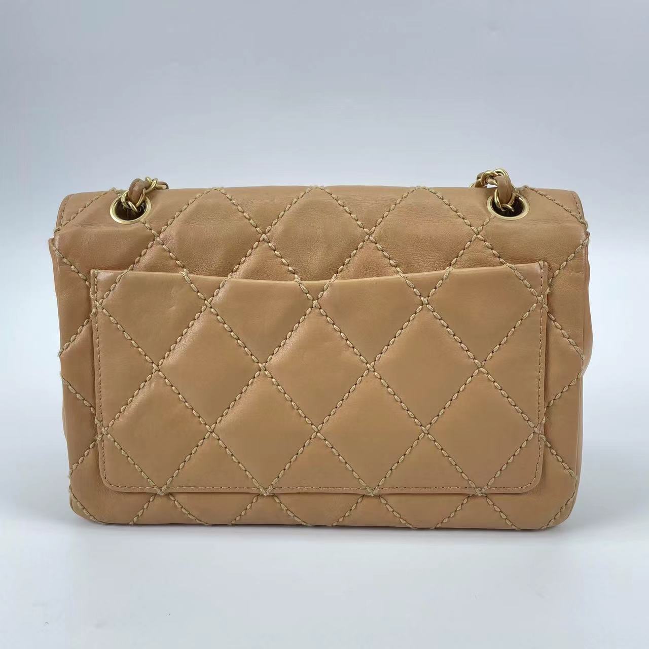 Chanel Wild Stitch Flap Beige Leather with Stitching Detail