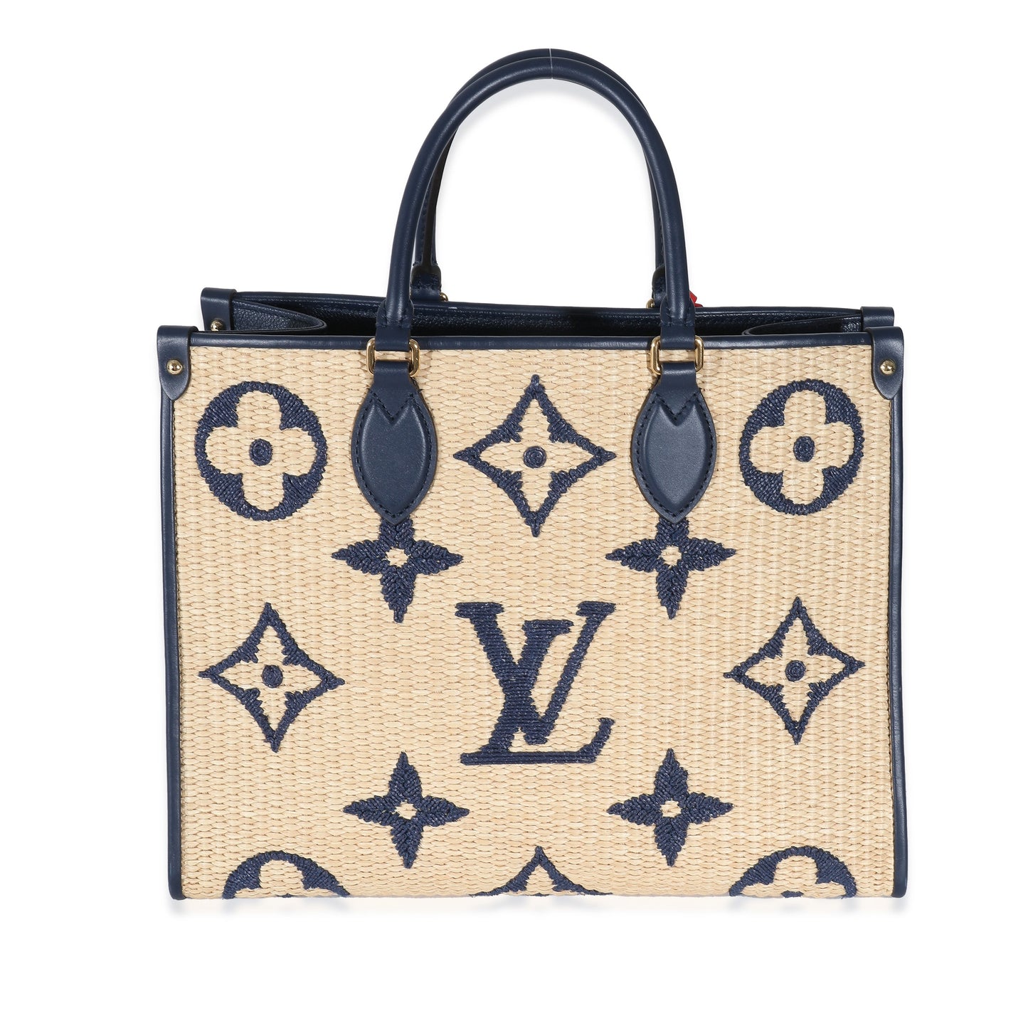Louis Vuitton  Navy Calfskin Monogram Raffia Giant OnTheGo MM