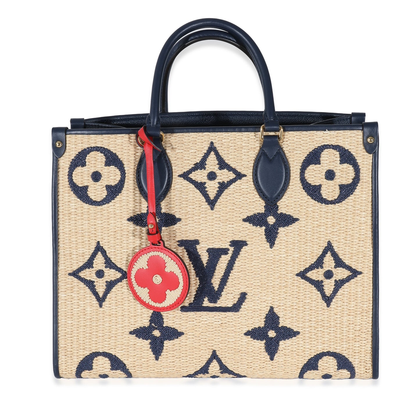 Louis Vuitton  Navy Calfskin Monogram Raffia Giant OnTheGo MM