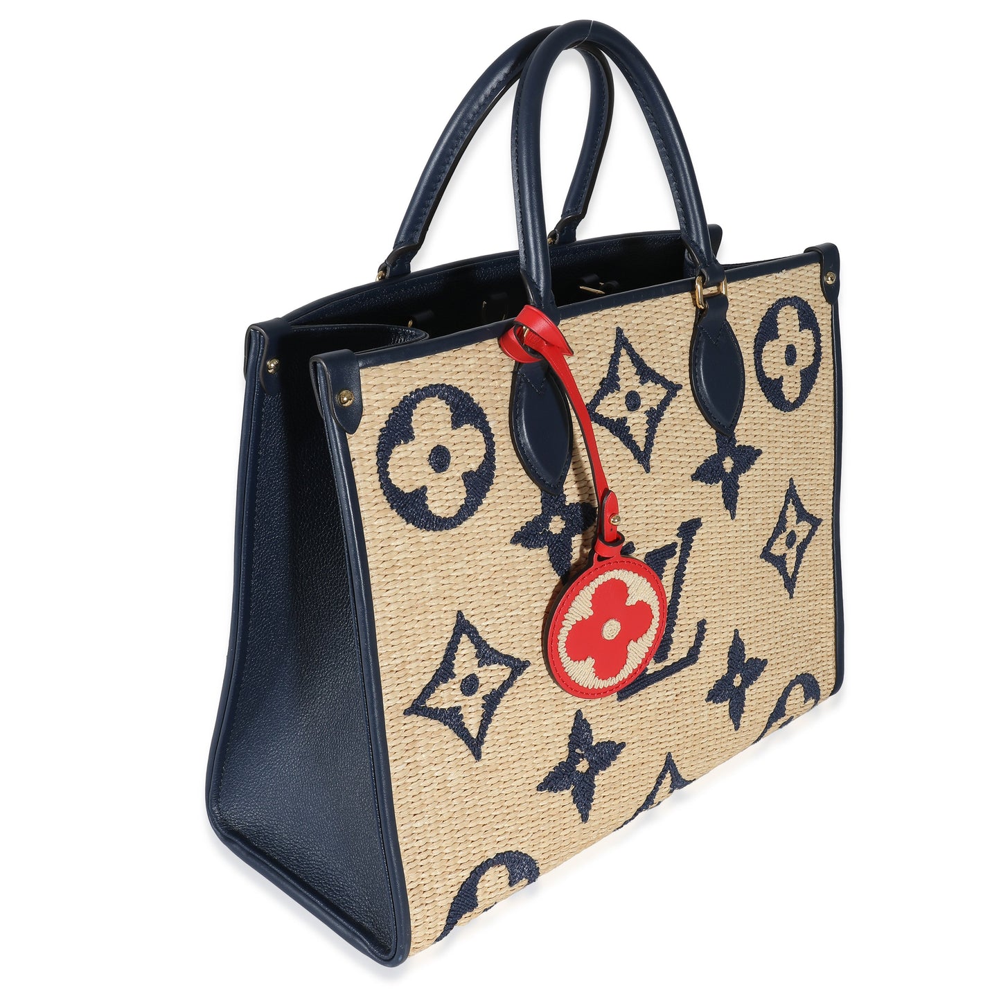 Louis Vuitton  Navy Calfskin Monogram Raffia Giant OnTheGo MM