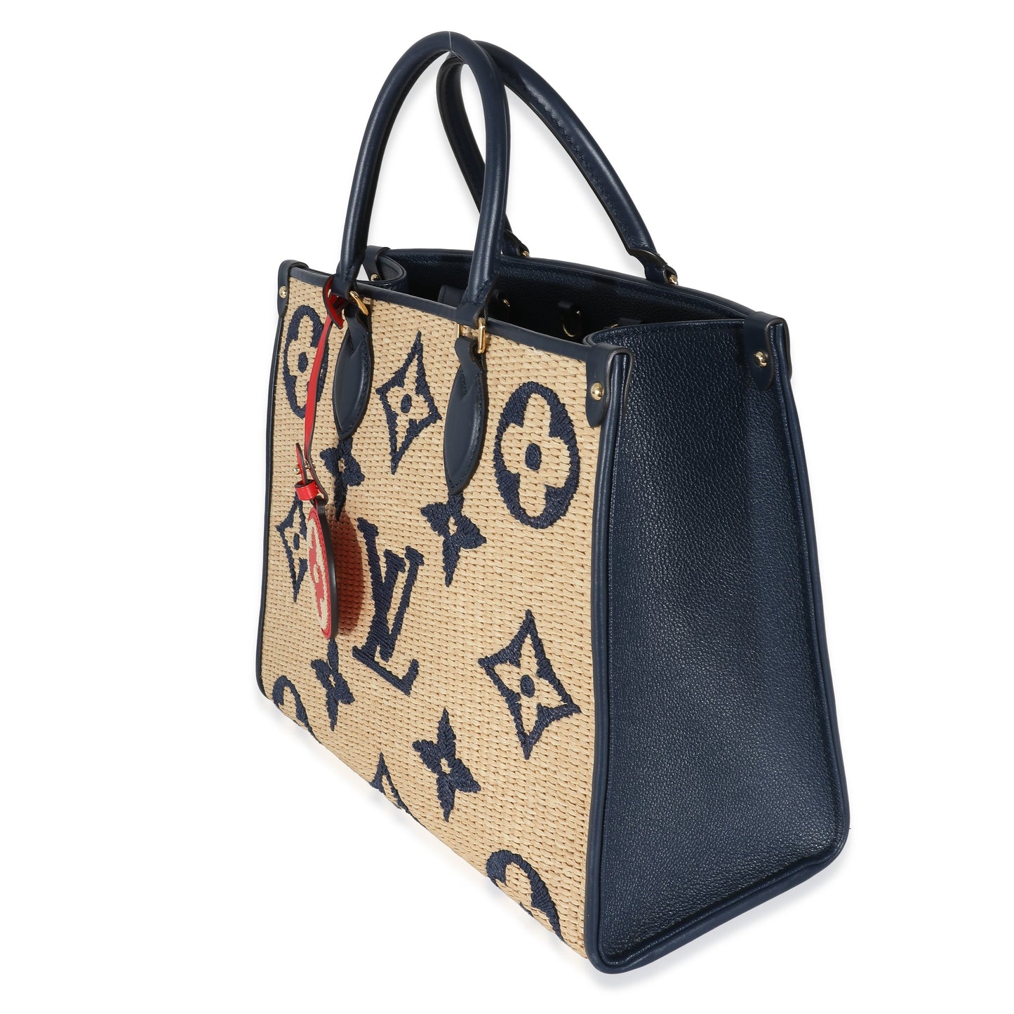Louis Vuitton  Navy Calfskin Monogram Raffia Giant OnTheGo MM