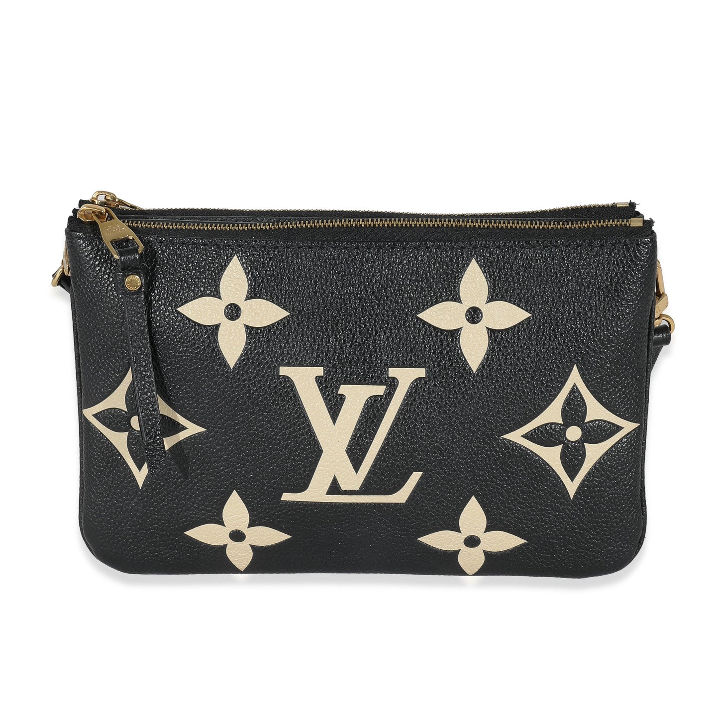 Louis Vuitton Black Beige Giant Monogram Empreinte Double Zip Pochette