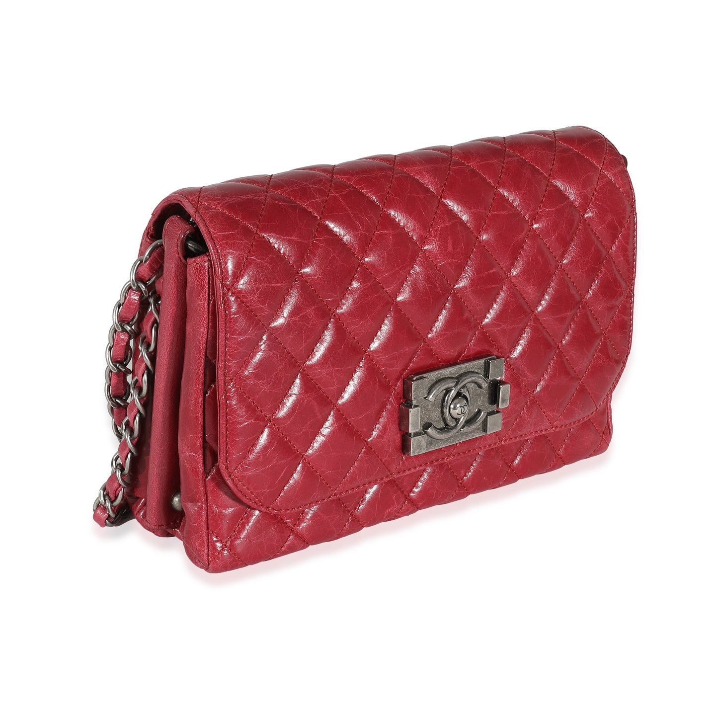 Chanel 12P Red Glazed Calfskin Veau Brilliante Flap Bag