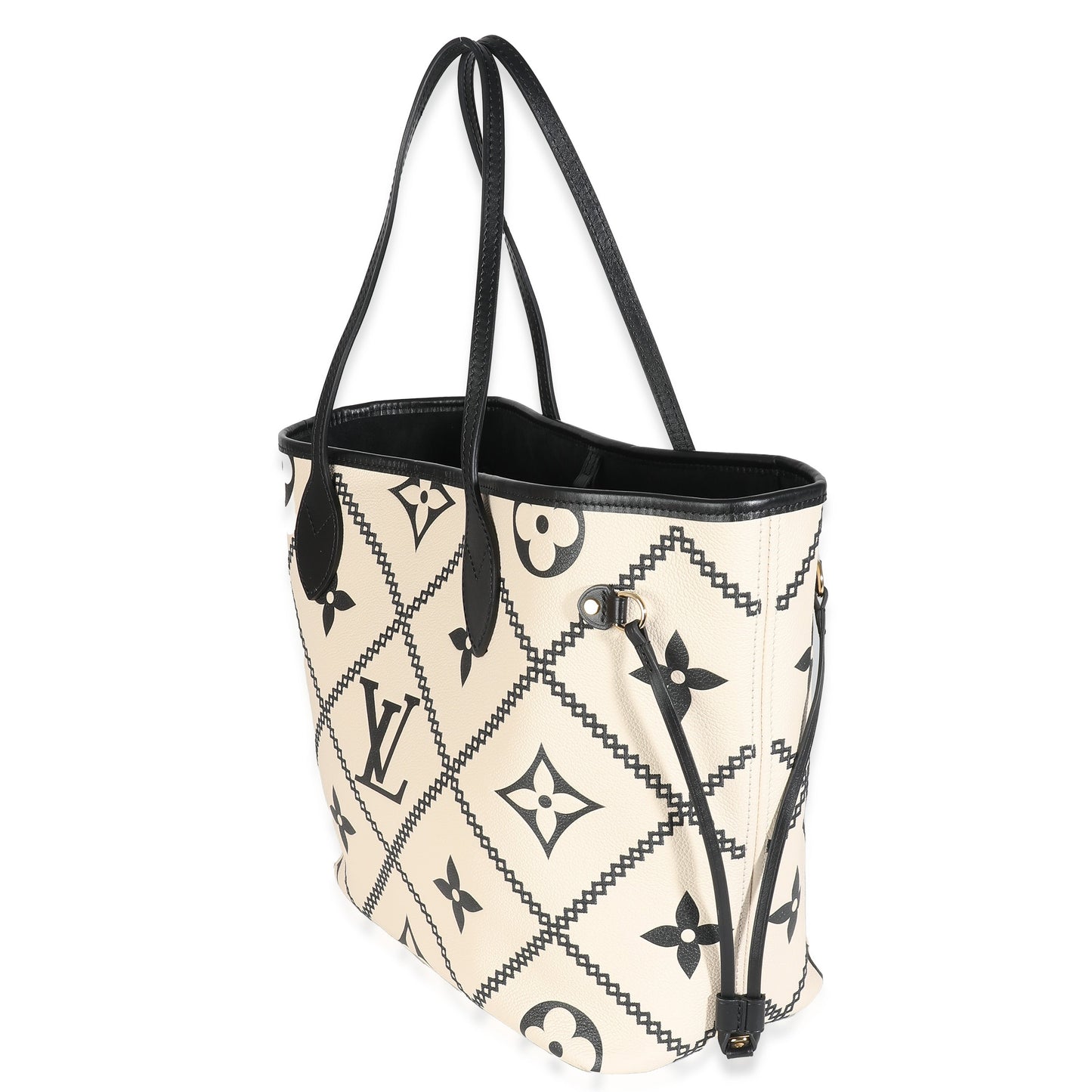 Louis Vuitton  Cream Black Empreinte Monogram Giant Broderies Neverfull MM