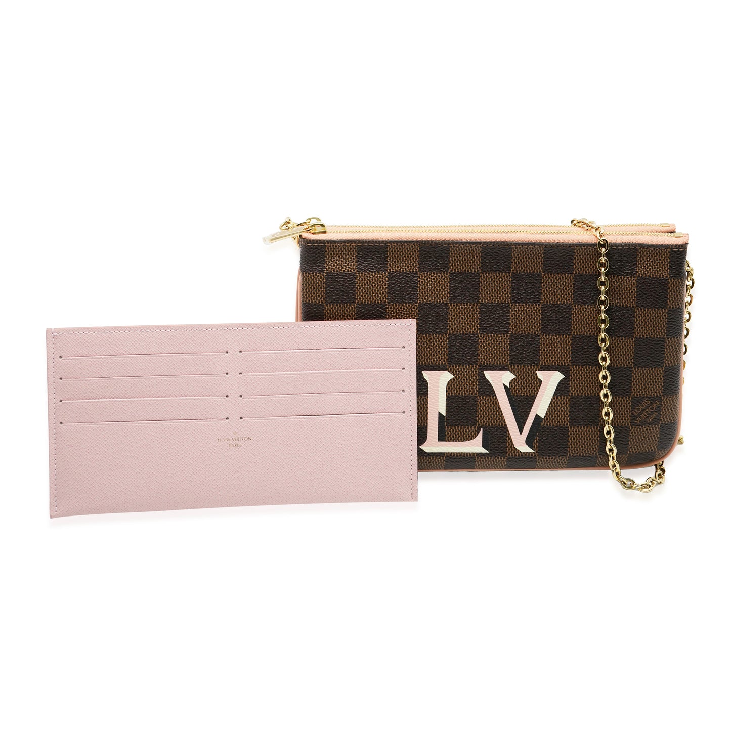Louis Vuitton  Pink Damier Ebene Canvas Double Zip Pochette