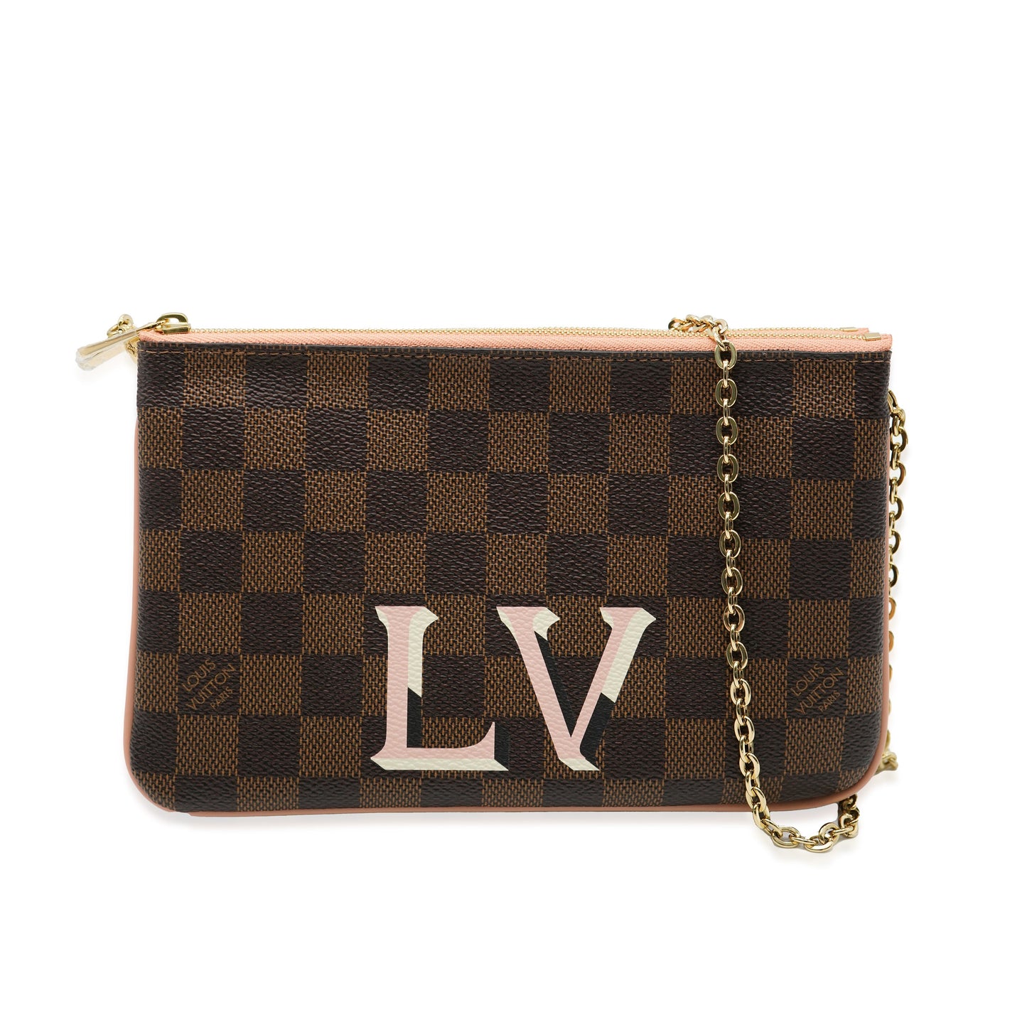 Louis Vuitton  Pink Damier Ebene Canvas Double Zip Pochette