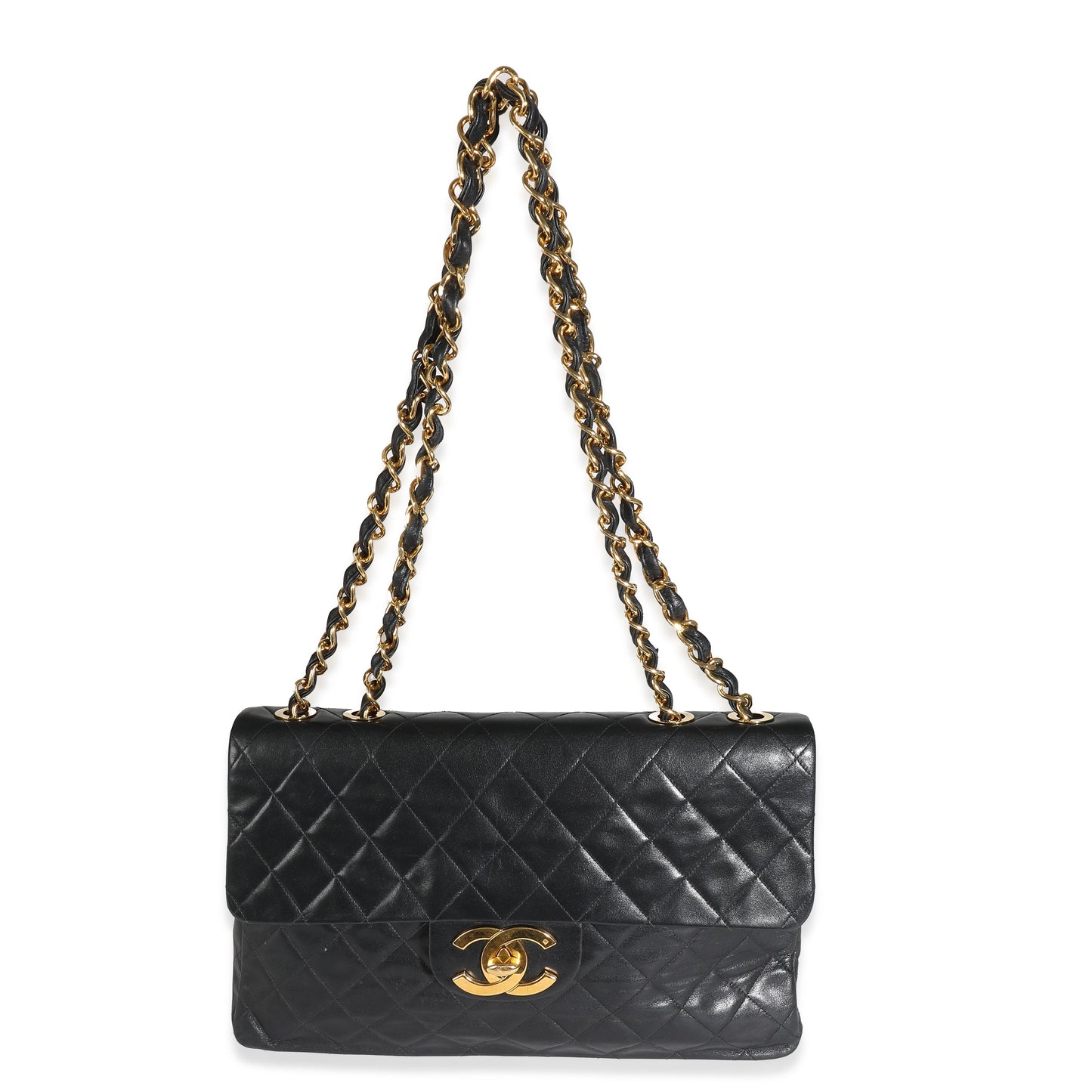 Chanel Vintage 24K Black Quilted Lambskin Maxi XL Flap Bag