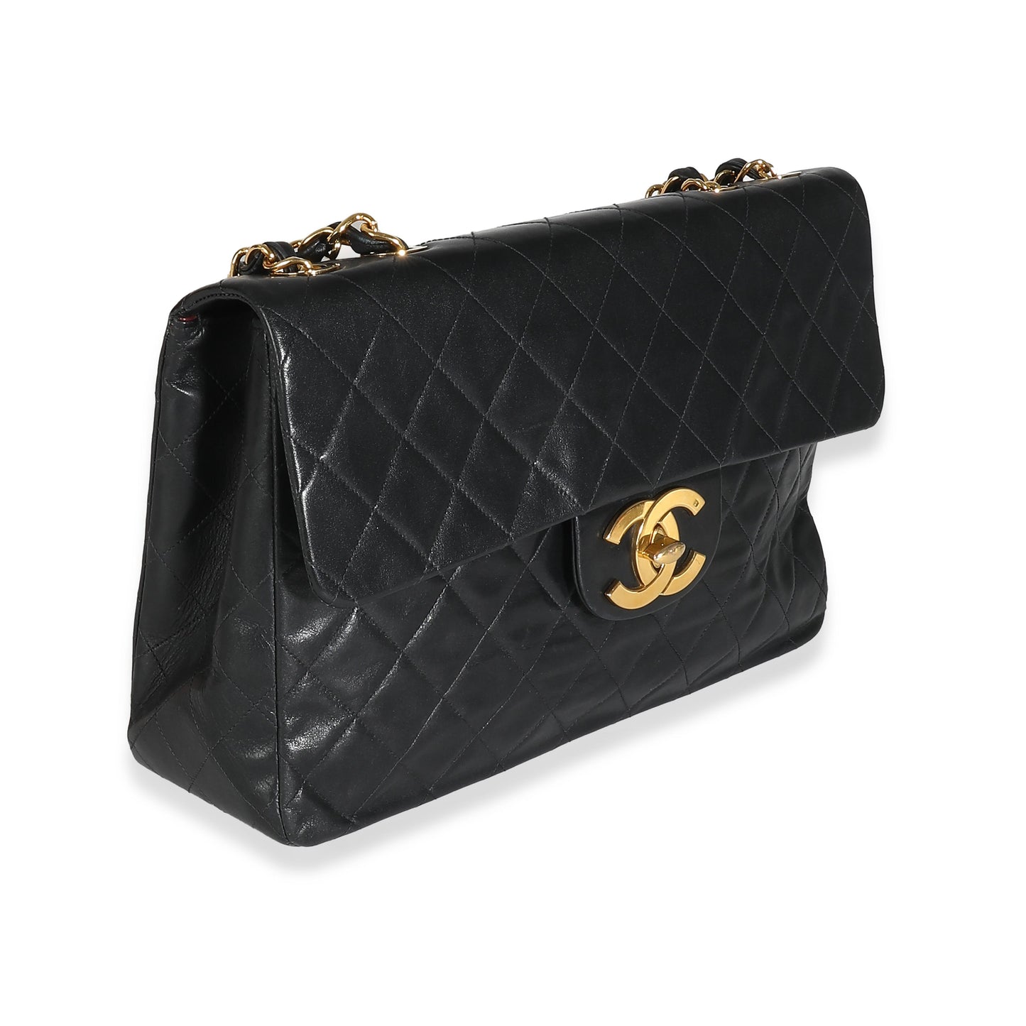 Chanel Vintage 24K Black Quilted Lambskin Maxi XL Flap Bag