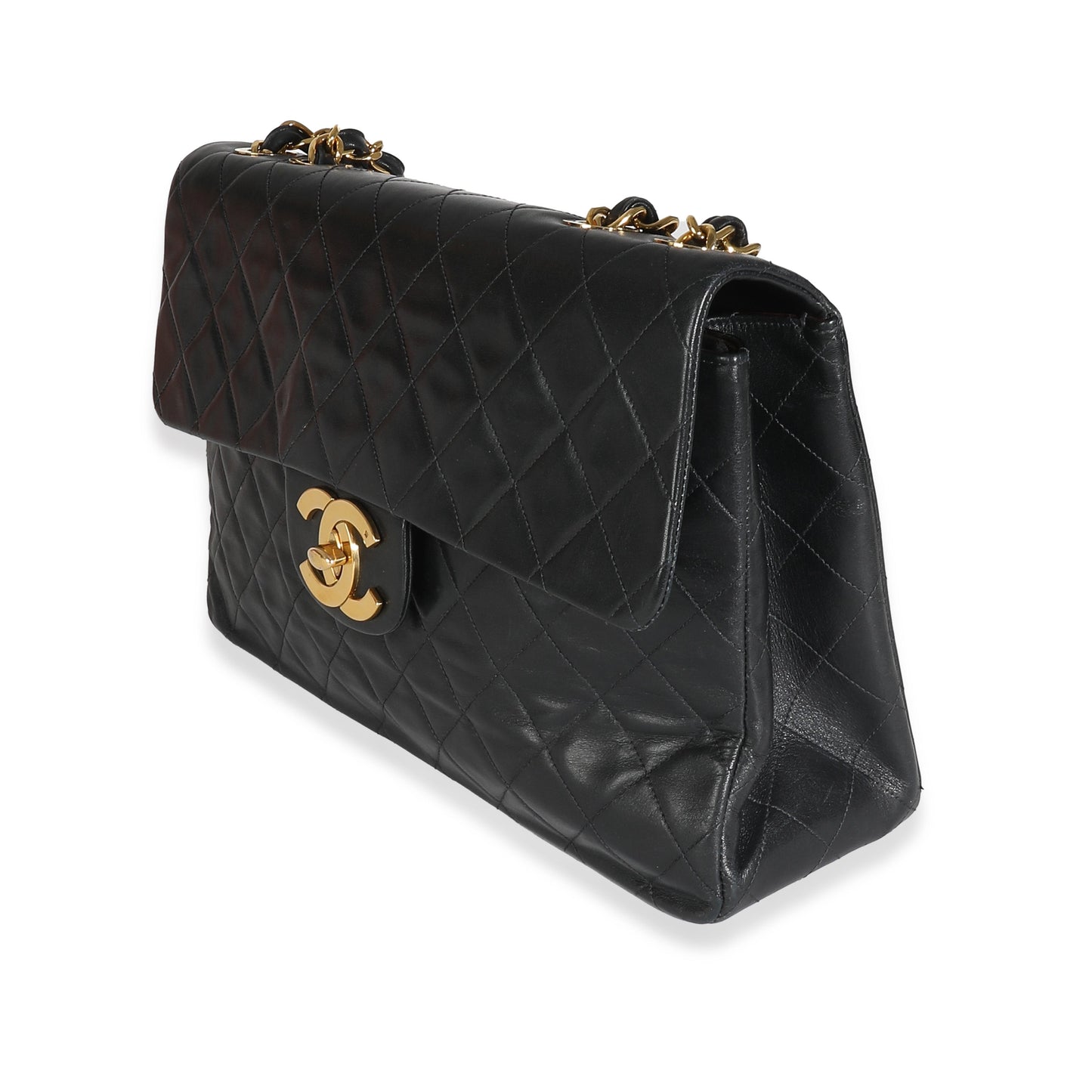 Chanel Vintage 24K Black Quilted Lambskin Maxi XL Flap Bag