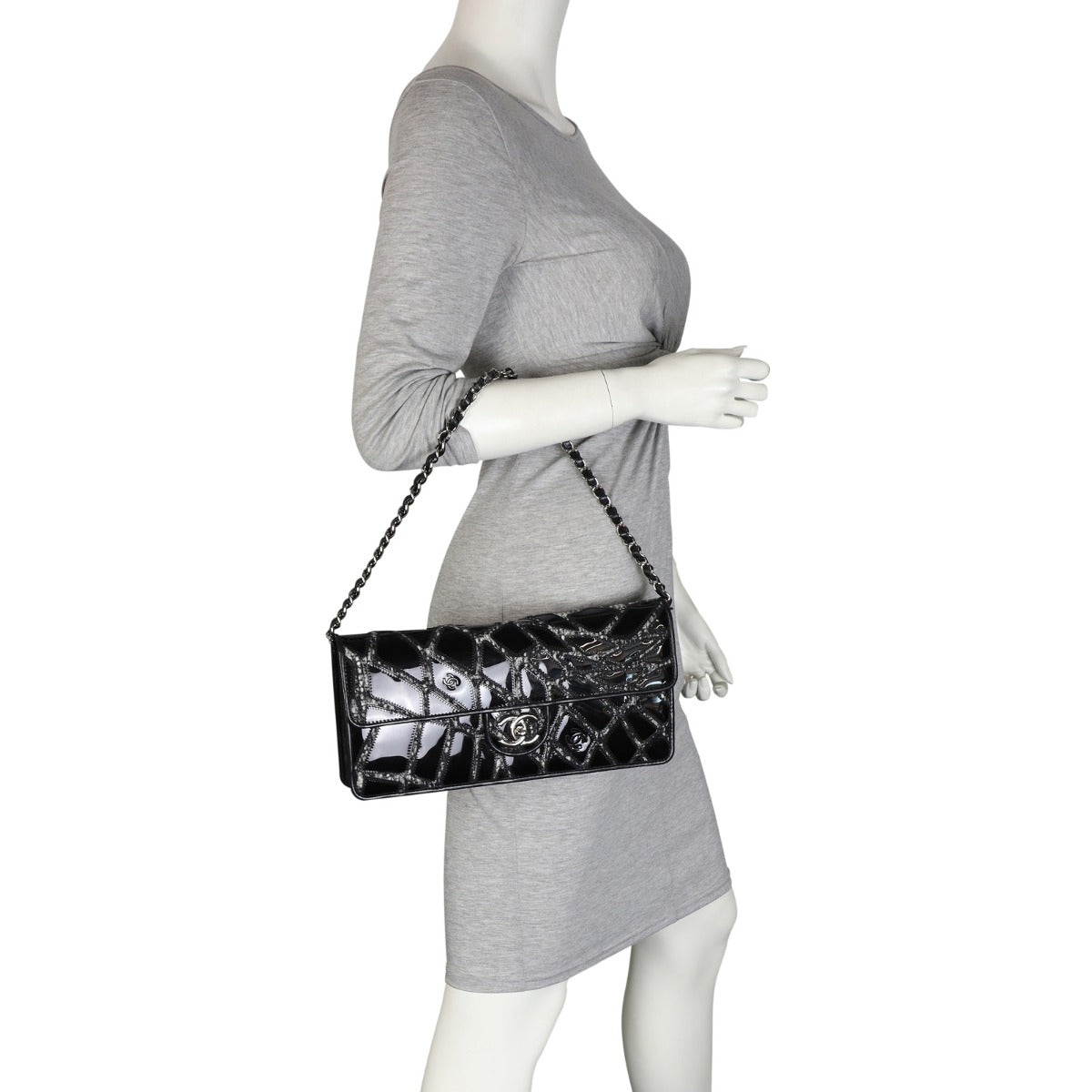 Chanel East West Scale Flap Bag Patent | Black