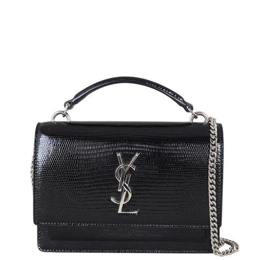 Saint Laurent Sunset Chain Wallet Lizard Embossed