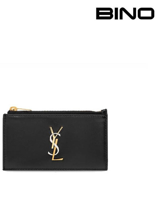 Luxury Saint Laurent Trending 2025 Cassandra Fragment Zipper Card Case Lambskin Black